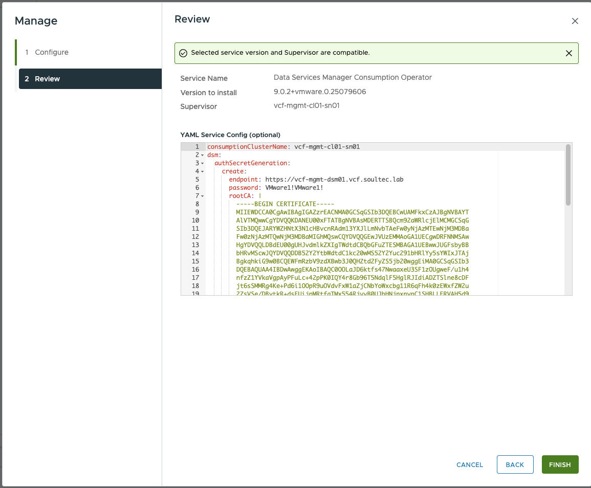 Register DSM Supervisor Service step 3