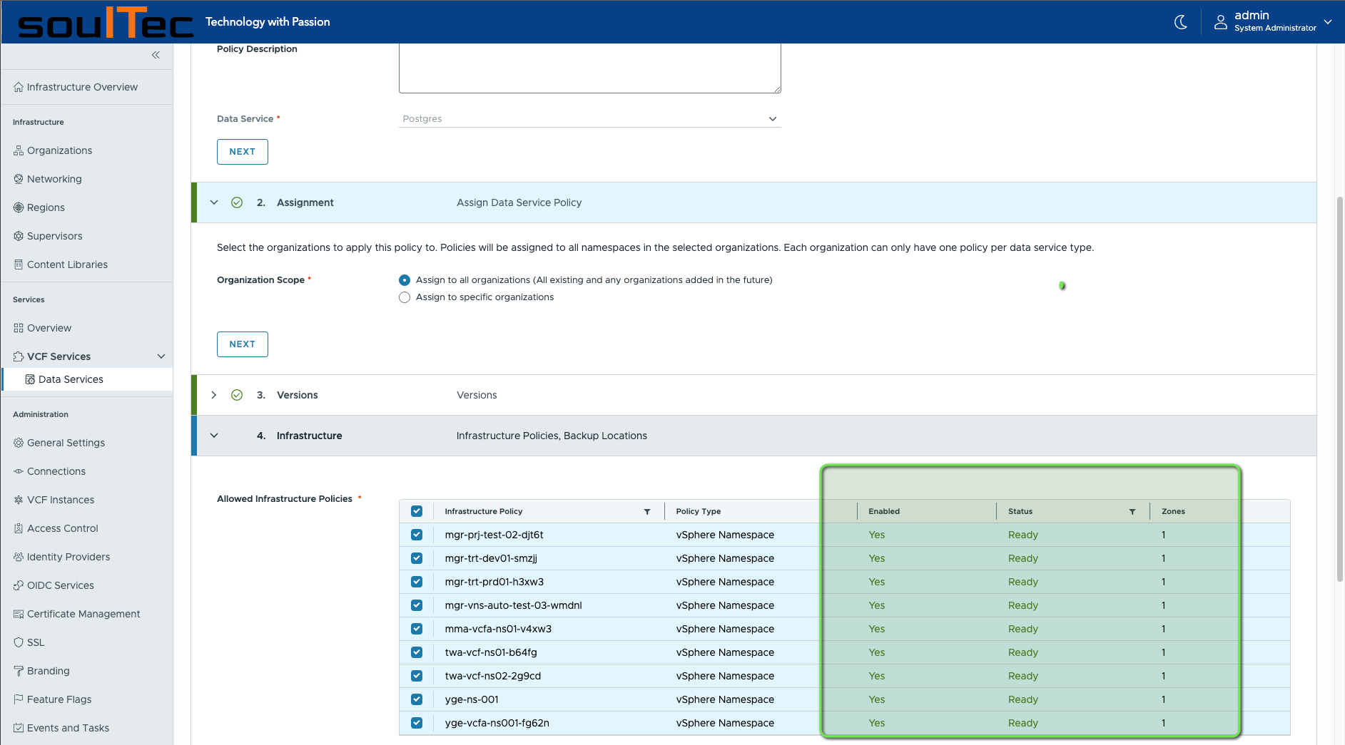 VCFA DSM policy details